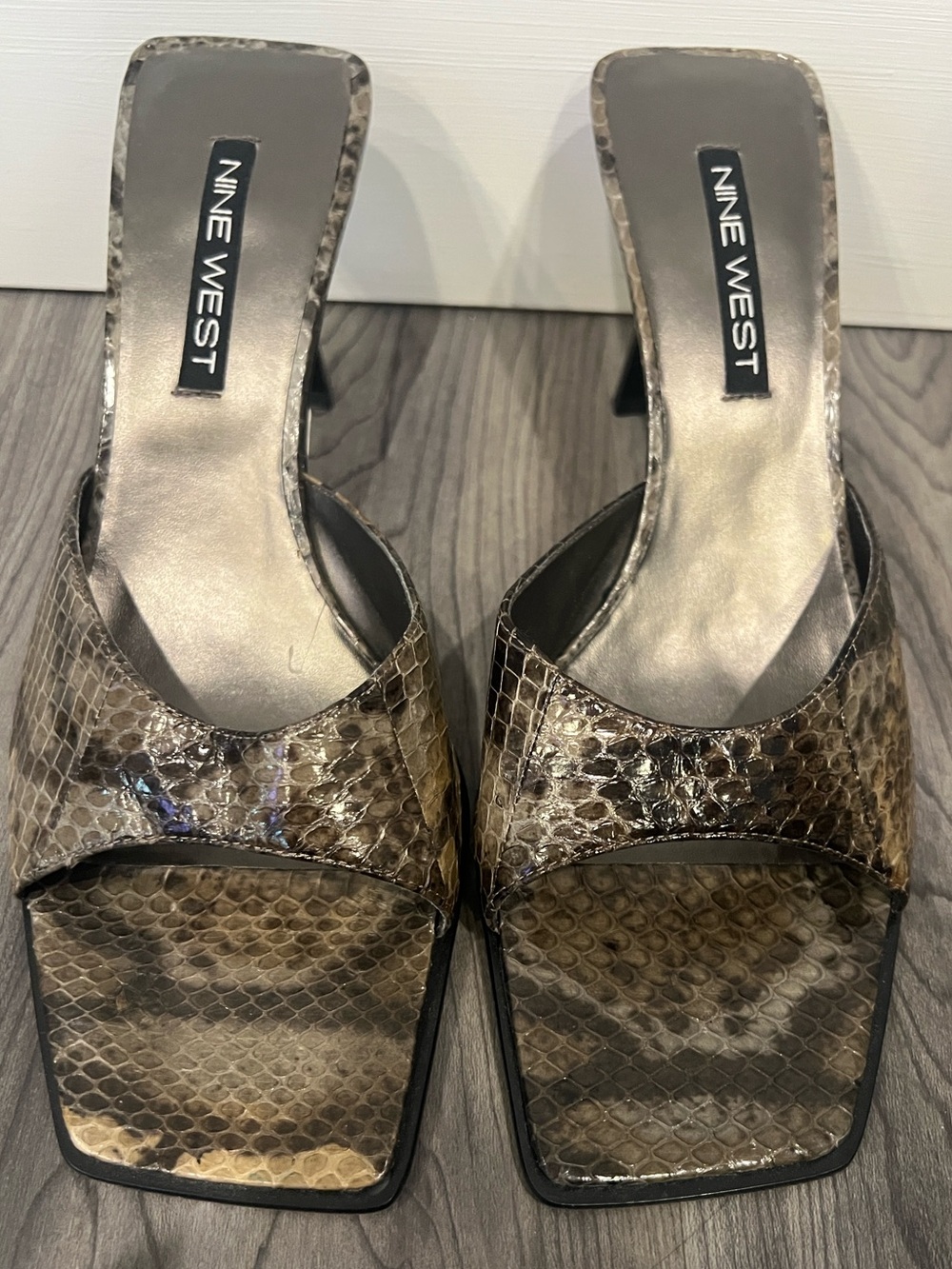 Snakeskin Print Slide Mules